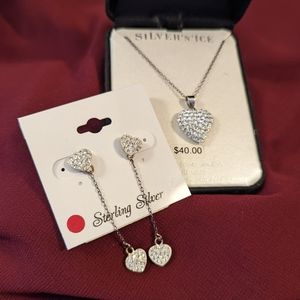 Swarovski Crystal Sterling Silver Heart Necklace and Matching Two-Way Earrings